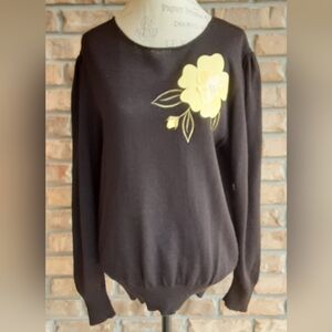 Jo Hardin Vintage Black Sweater with Yellow Floral Applique.